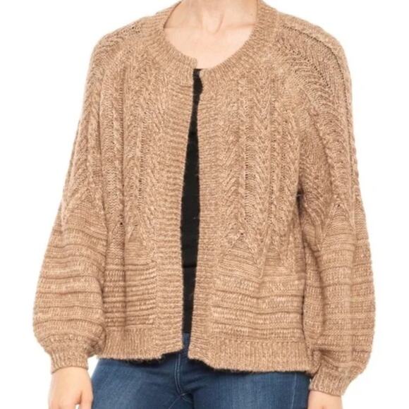 Lucky Brand Balloon Sleeve Open Cardigan Womens Size Small Wool Blend Camel - Picture 1 of 9
